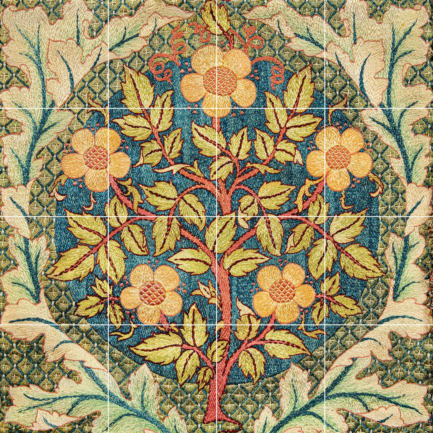 Tile Mural/Mosaic Ceramic Panel William Morris Rose wreath - William Morris wall art - Morris wall print- Tile Mural-Gloss Tiles-Tile Mosaic