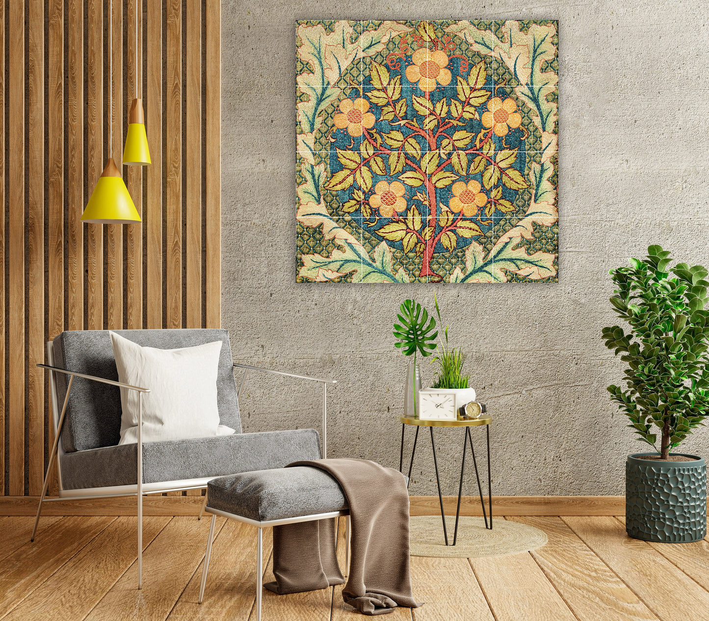 Tile Mural/Mosaic Ceramic Panel William Morris Rose wreath - William Morris wall art - Morris wall print- Tile Mural-Gloss Tiles-Tile Mosaic