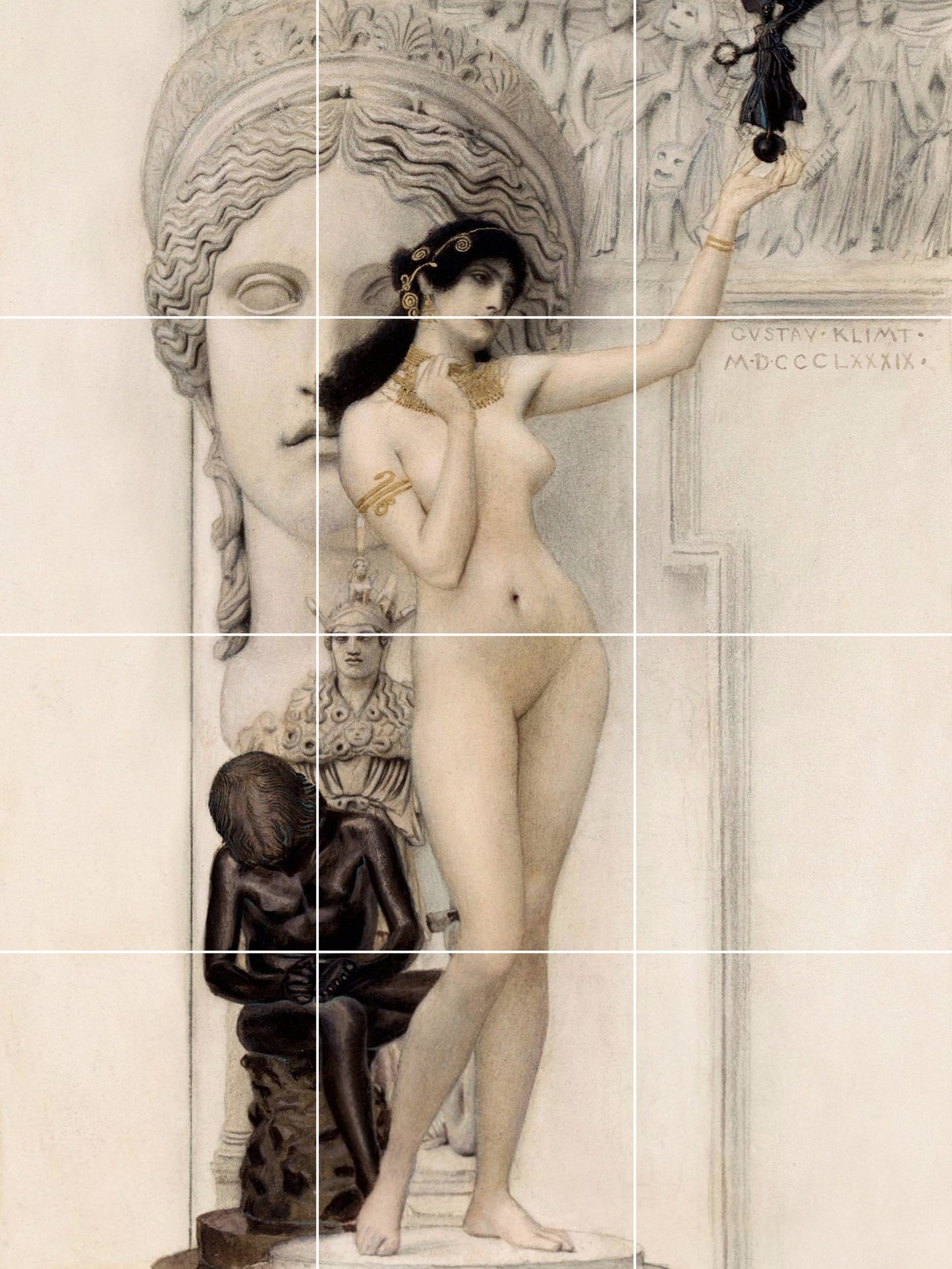 Tile Mural/Mosaic Ceramic Panel of Gustav Klimt Allegory of Sculpture - Gustav Klimt wall art - Tile Mural - Klimt print -Tile Mosaic