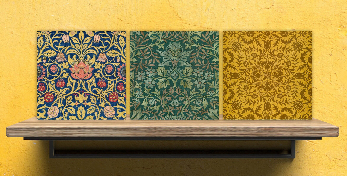 William Morris Set of 3 Ceramic tiles,Ceramic Decor Tiles,Kitchen Backsplash Tiles, Bathroom Tiles, Botanical wall art, William Morris print