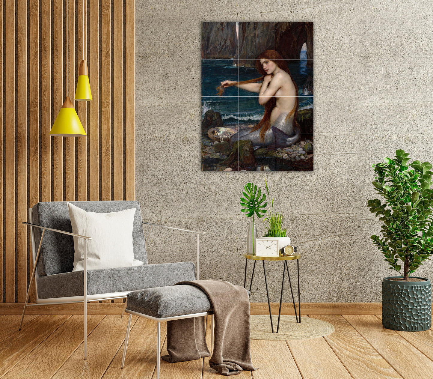Tile Mural/Mosaic Ceramic Panel of A Mermaid William Waterhouse - Mermaid wall art - Waterhouse wall art- Mermaid wall print -Tile Mosaic
