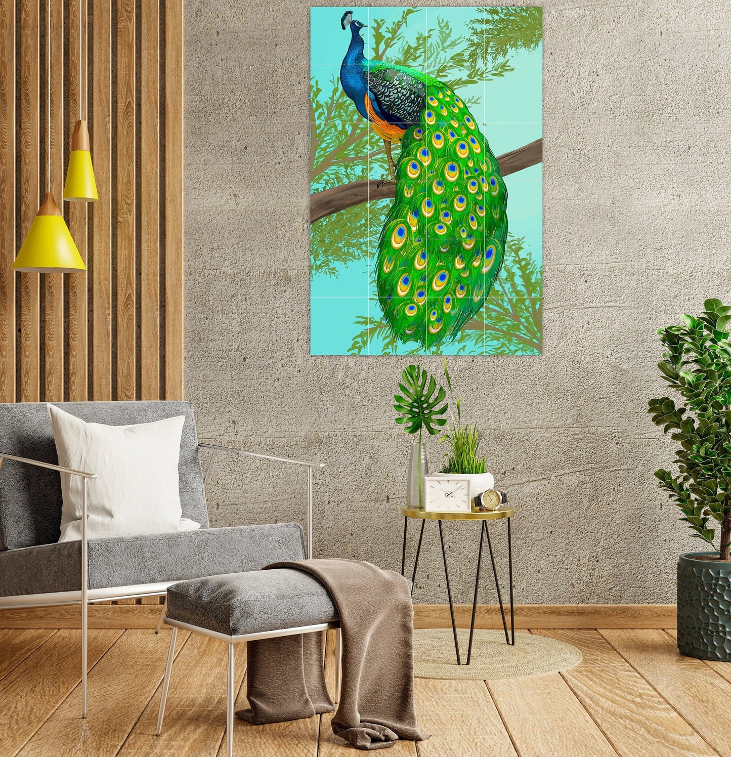 Tile Mural/Mosaic Ceramic Panel of a Peacock and flowers - Peacock wall print - Peacock wall art - Tile Mural - Gloss Tiles - Tile Mosaic