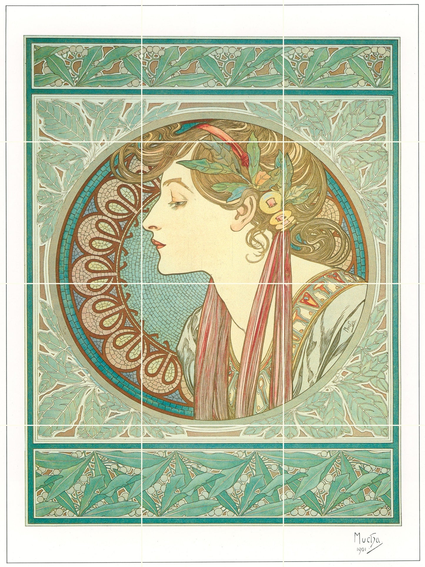 Tile Mural/Mosaic Ceramic Panel of Alphonse Mucha Laurier - Alphonse Mucha wall print - Mucha wall art - Tile Mural -Alphonse Mucha Mural