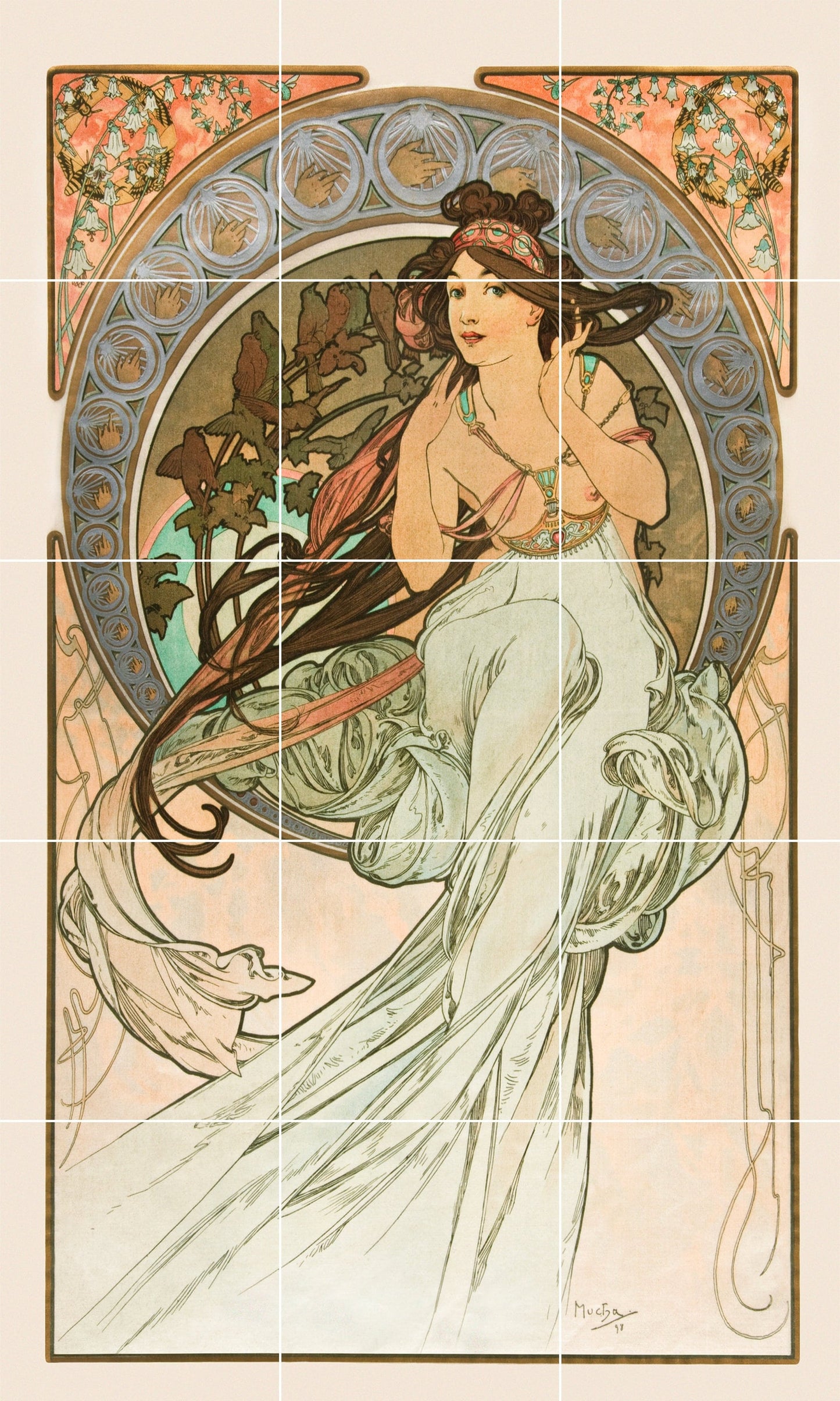Tile Mural/Mosaic Ceramic Panel of Alphonse Mucha - Alphonse Mucha wall print - Mucha wall art - Tile Mural - Gloss Tiles- Tile Mosaic
