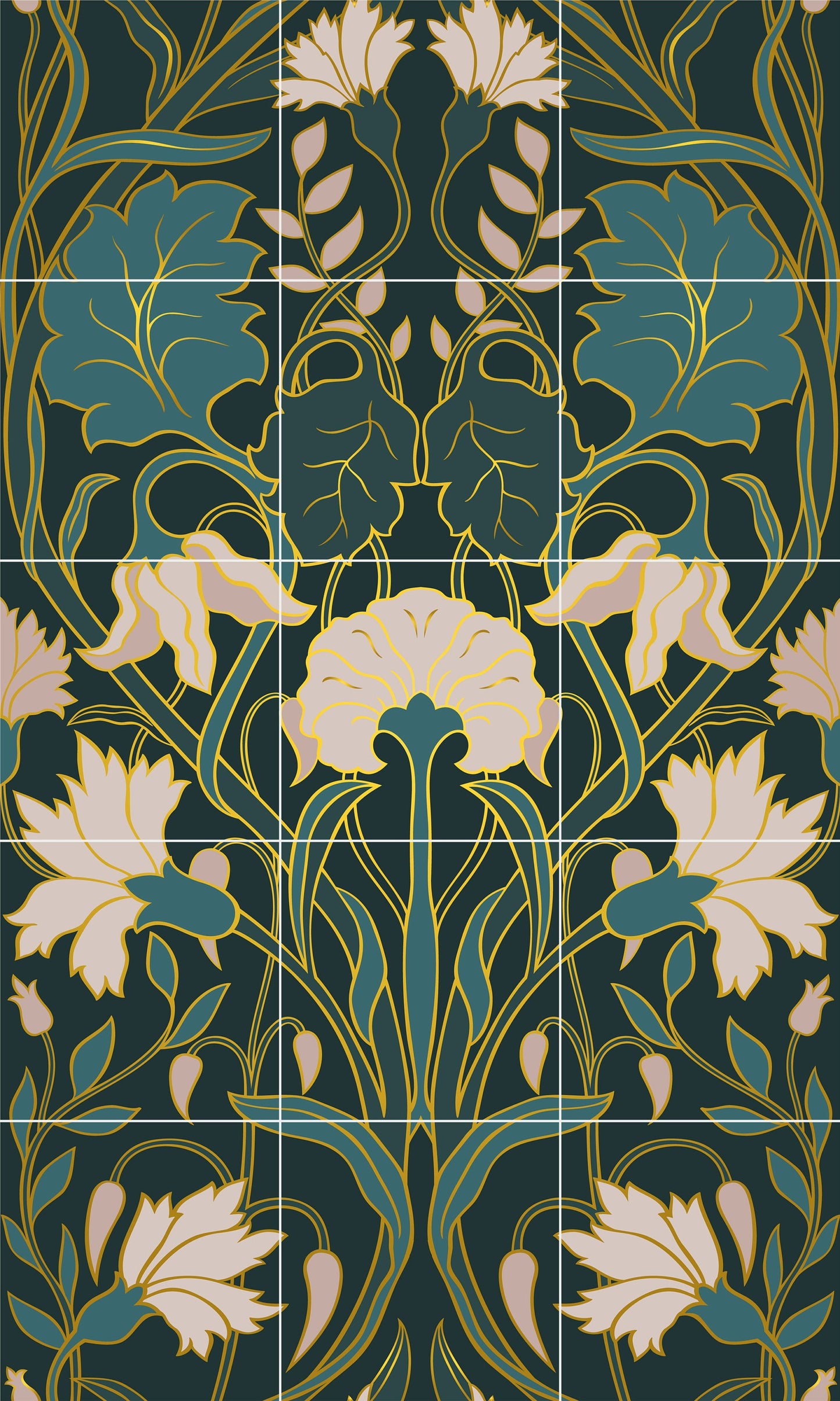 Art Nouveau Floral Ceramic Tile Mural/Mosaic - Art Nouveau Wall Decor Tiles - Flower Mural - Floral Print -Kitchen Backsplash Tiles,Bathroom