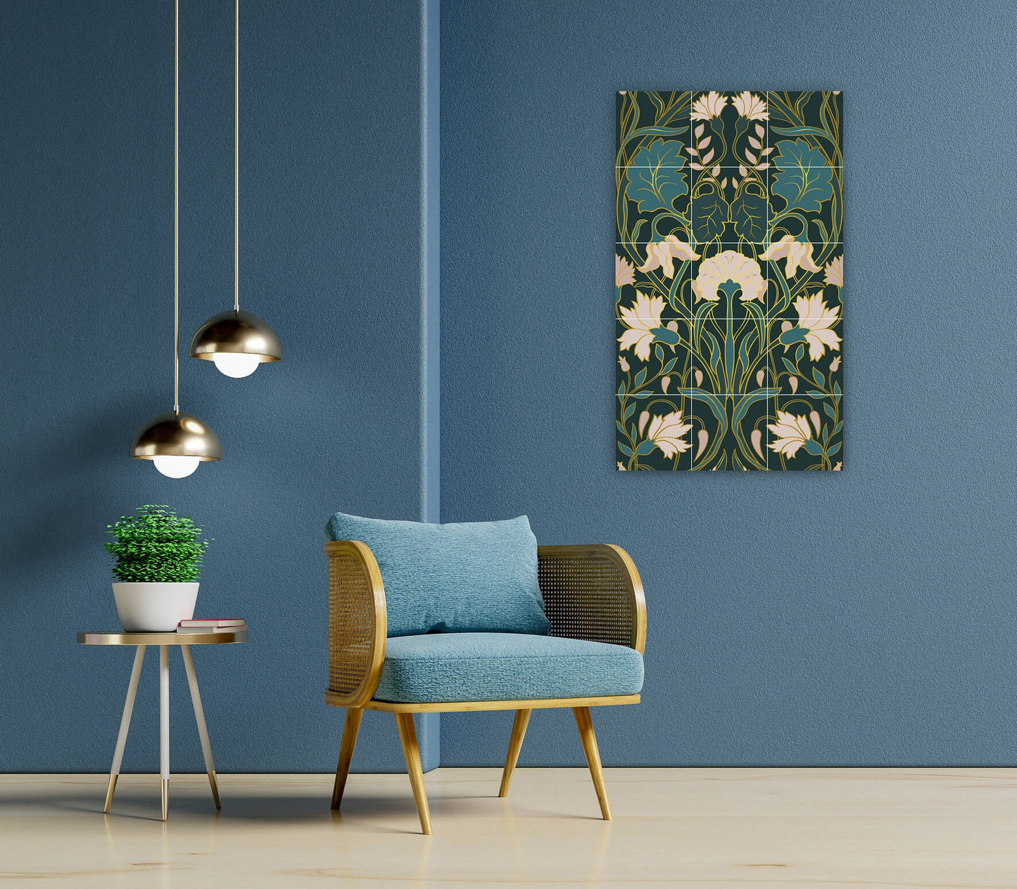 Art Nouveau Floral Ceramic Tile Mural/Mosaic - Art Nouveau Wall Decor Tiles - Flower Mural - Floral Print -Kitchen Backsplash Tiles,Bathroom