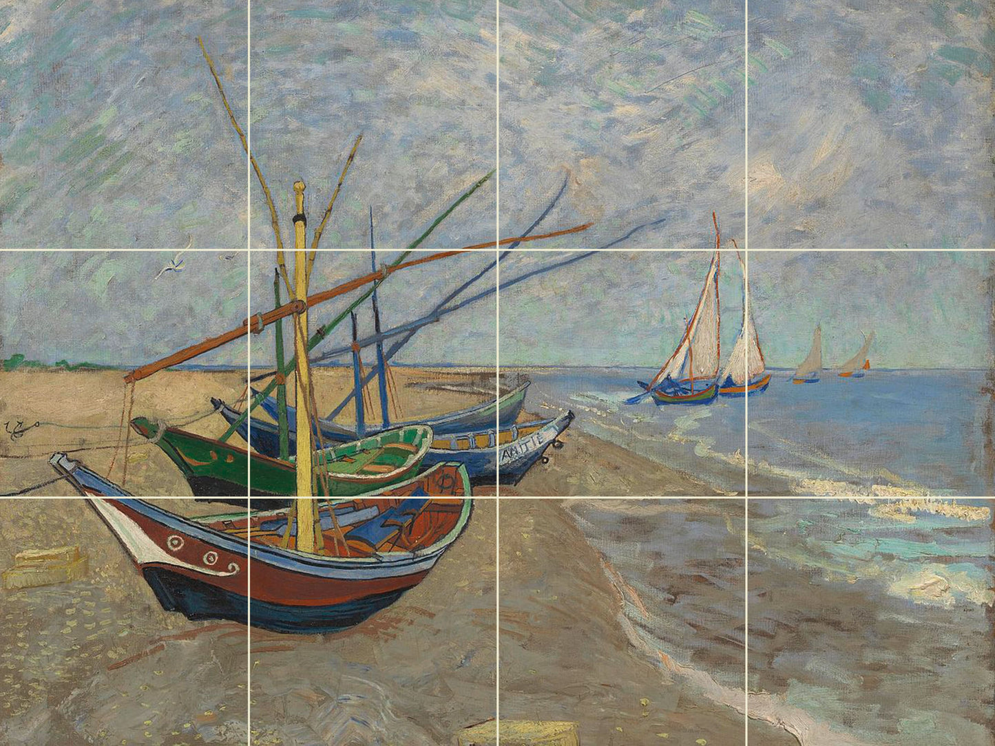 Tile Mural/Mosaic Ceramic Panel of Van Gogh Fishing boats on the beach -Van Gogh Wall Art - Van Gogh Tile Mural -Van Gogh print -Tile Mosaic