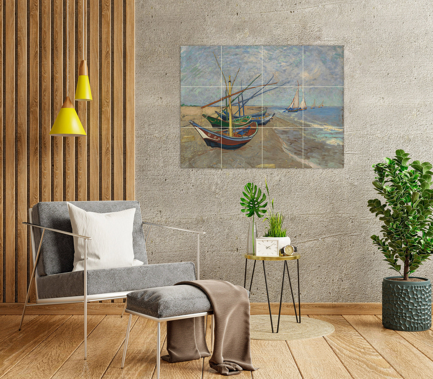 Tile Mural/Mosaic Ceramic Panel of Van Gogh Fishing boats on the beach -Van Gogh Wall Art - Van Gogh Tile Mural -Van Gogh print -Tile Mosaic