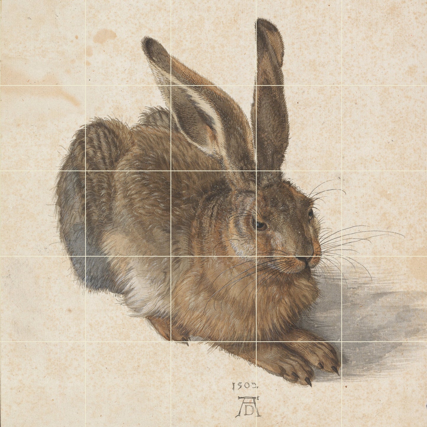Tile Mural/Mosaic Ceramic Panel of Albrecht Dürer Young Hare -Albrecht Dürer wall art - Dürer wall print-Tile Mural-Gloss Tiles-Tile Mosaic