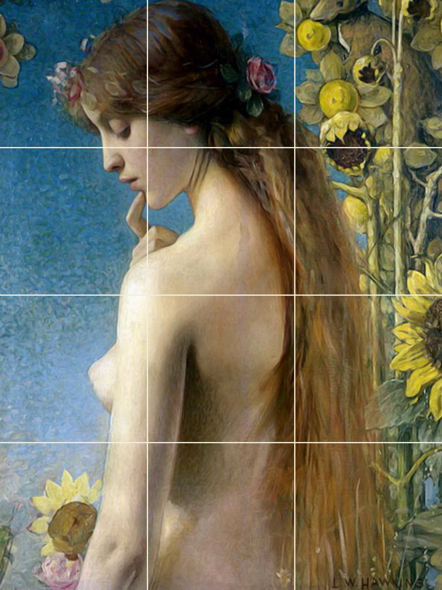 Tile Mural/Mosaic Ceramic Panel of Louis Welden Clytie - Louis Welden wall art- Louis Welden print - Tile Mural -Nude art print -Tile Mosaic