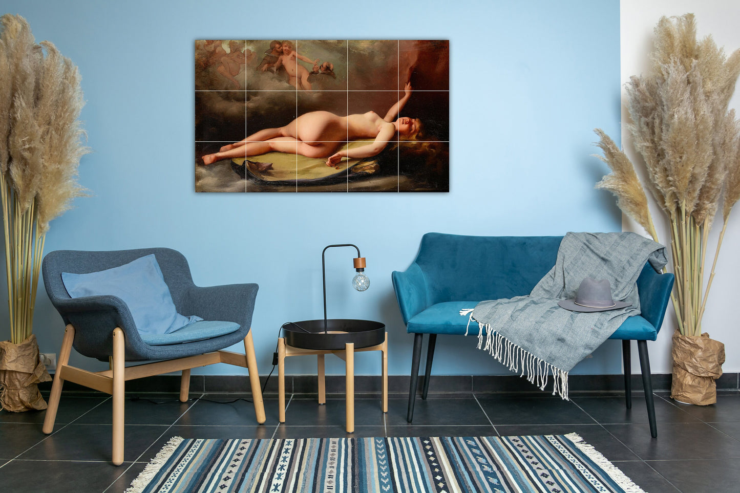 Tile Mural/Mosaic Ceramic Panel of Ricardo Falero Reclining Nude-Falero Wall Art -Ricardo Falero wall print -Falero nude print- Tile Mosaic