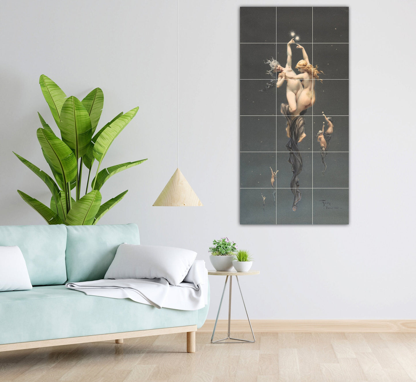 Tile Mural/Mosaic Ceramic Panel of Ricardo Falero Twin Stars- Falero Wall Art -Ricardo Falero - Falero wall print Tile Mural - Tile Mosaic