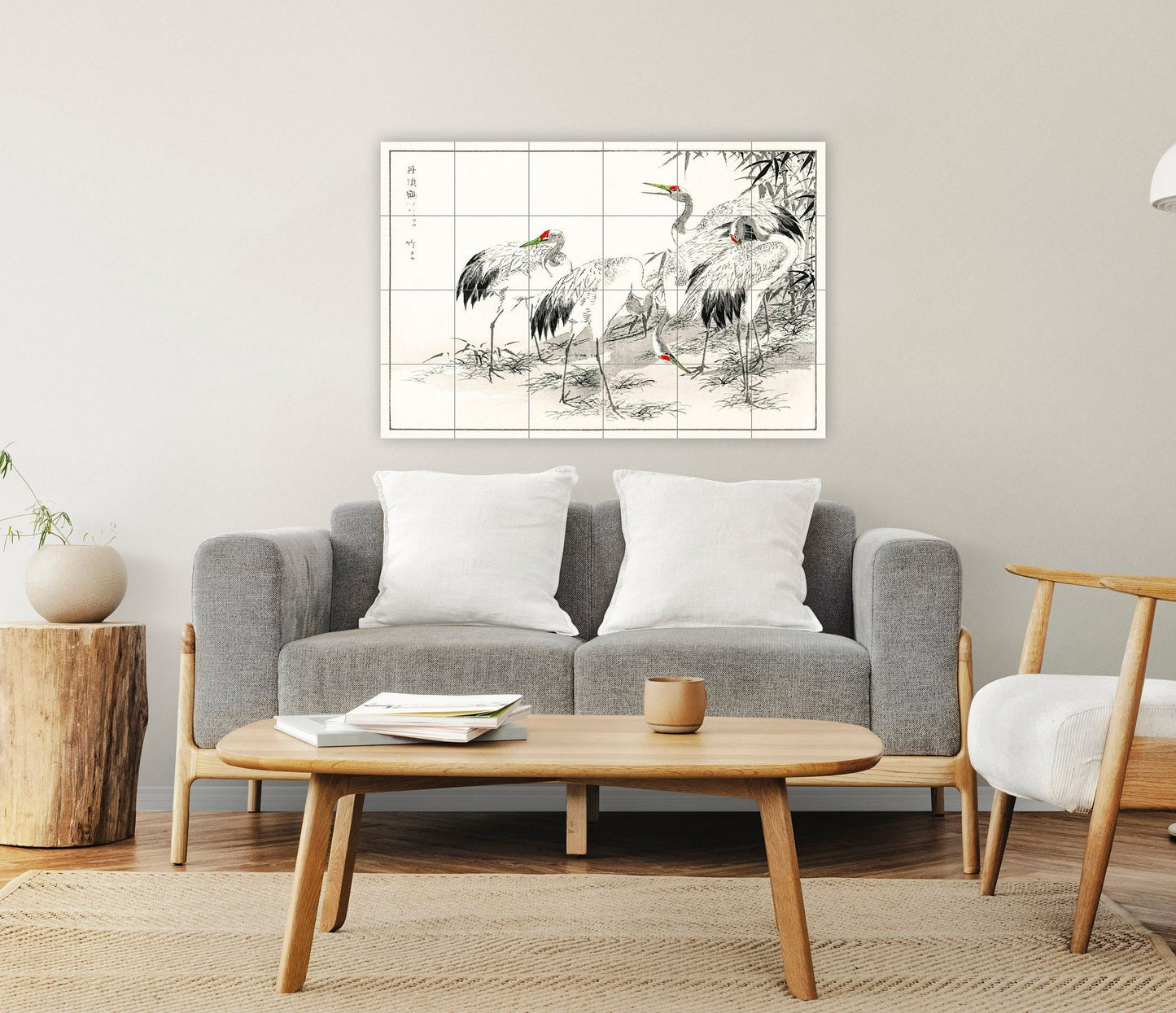 Tile Mural/Mosaic Ceramic Panel of Numata Kashu Japanese Crane and Bamboo - Numata Kashu Print - Tile Mural - Gloss Tiles - Tile Mosaic