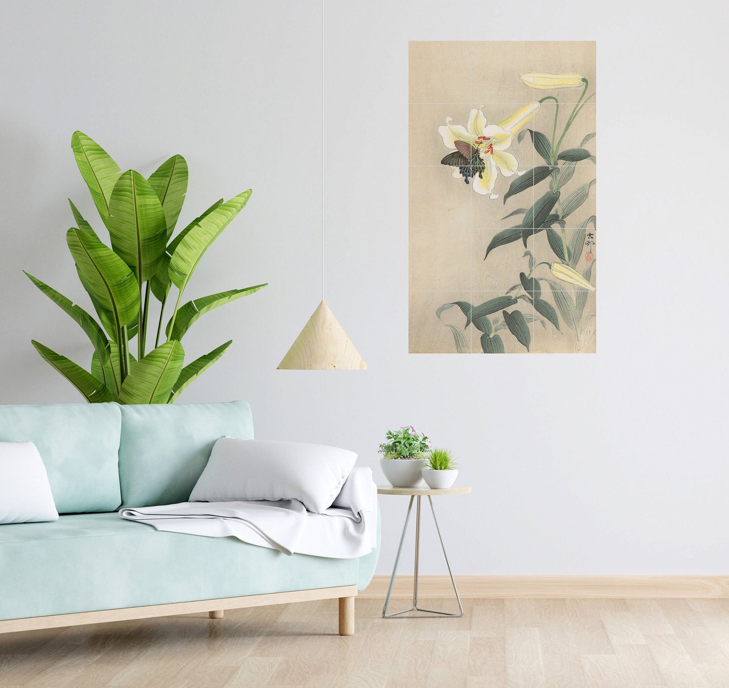 Tile Mural/Mosaic Ceramic Panel of Ohara Koson Spangle and Lily - Ohara Koson wall print - Lily print-Tile Mural - Gloss Tiles - Tile Mosaic