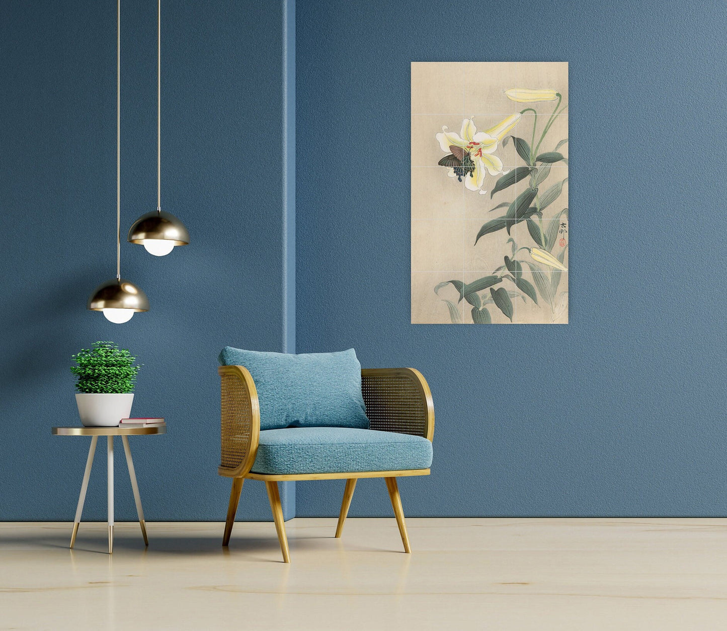 Tile Mural/Mosaic Ceramic Panel of Ohara Koson Spangle and Lily - Ohara Koson wall print - Lily print-Tile Mural - Gloss Tiles - Tile Mosaic