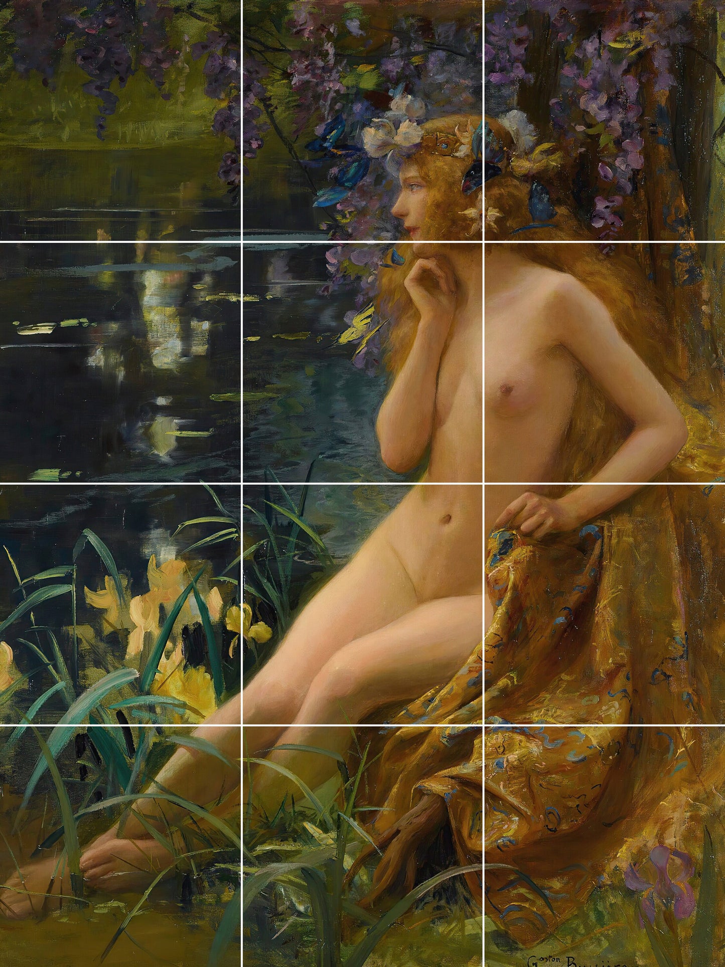 Tile Mural/Mosaic Ceramic Panel of Gaston Bussiere Juventa - Bussiere wall print -Bussiere wall art- Gaston Bussiere nude print -Tile Mosaic