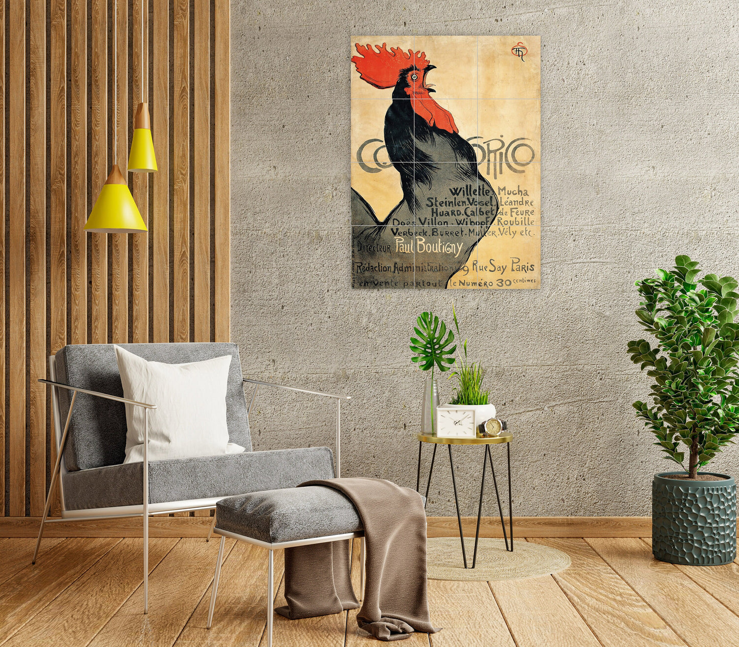 Tile Mural/Mosaic Ceramic Panel of Theophile Steinlen Cocorico - Theophile Steinlen print - Rooster wall print -Retro wall art - Tile Mural