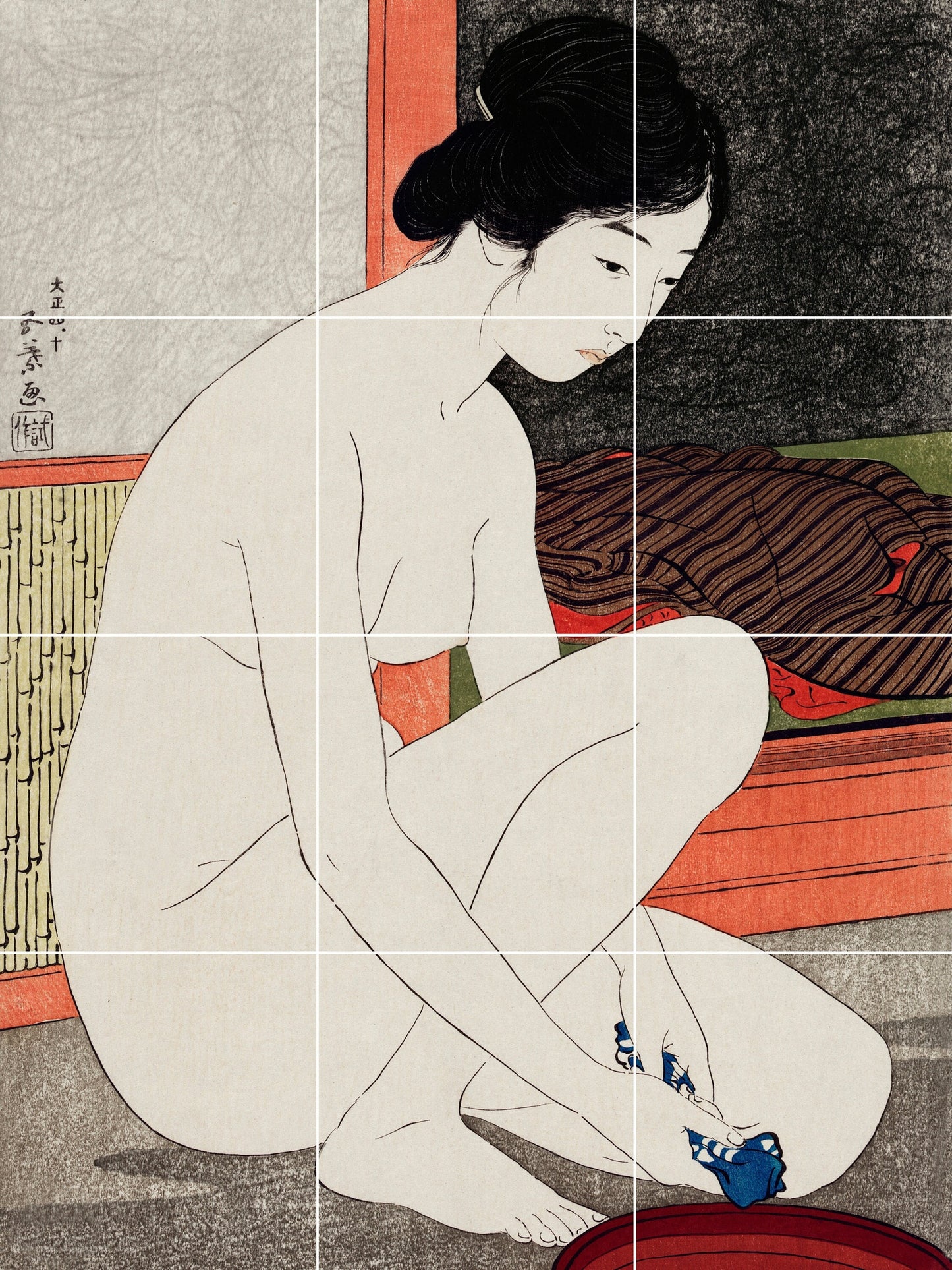 Tile Mural/Mosaic Ceramic Panel of Yokugo no onna by Goyō Hashiguchi - Hashiguchi wall art - Tile Mural - Hashiguchi print - Tile Mosaic