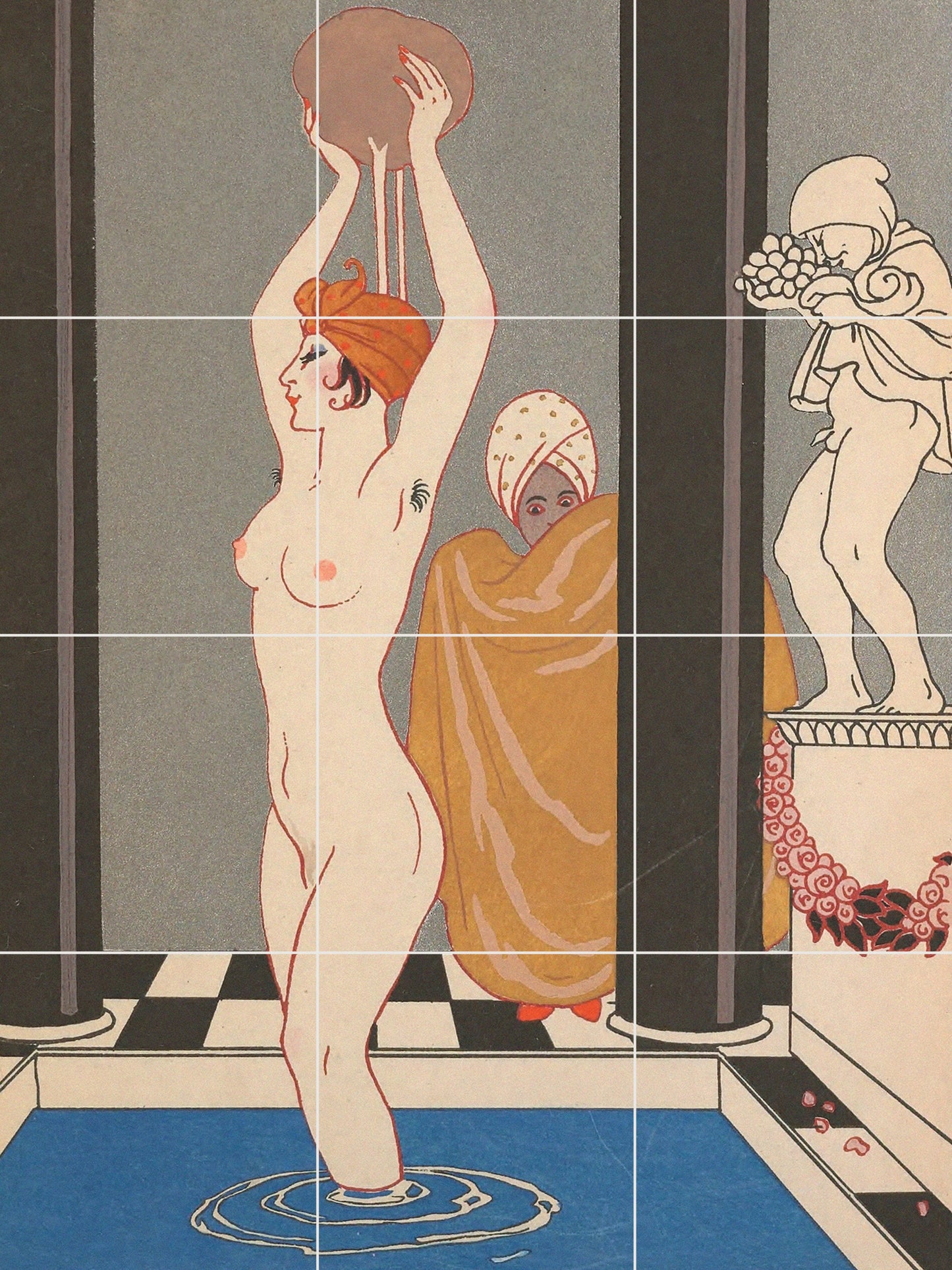 Tile Mural/Mosaic Ceramic Panel of George Barbier La Vasque -George Barbier wall print -George Barbier wall art -Art deco print - Tile Mural