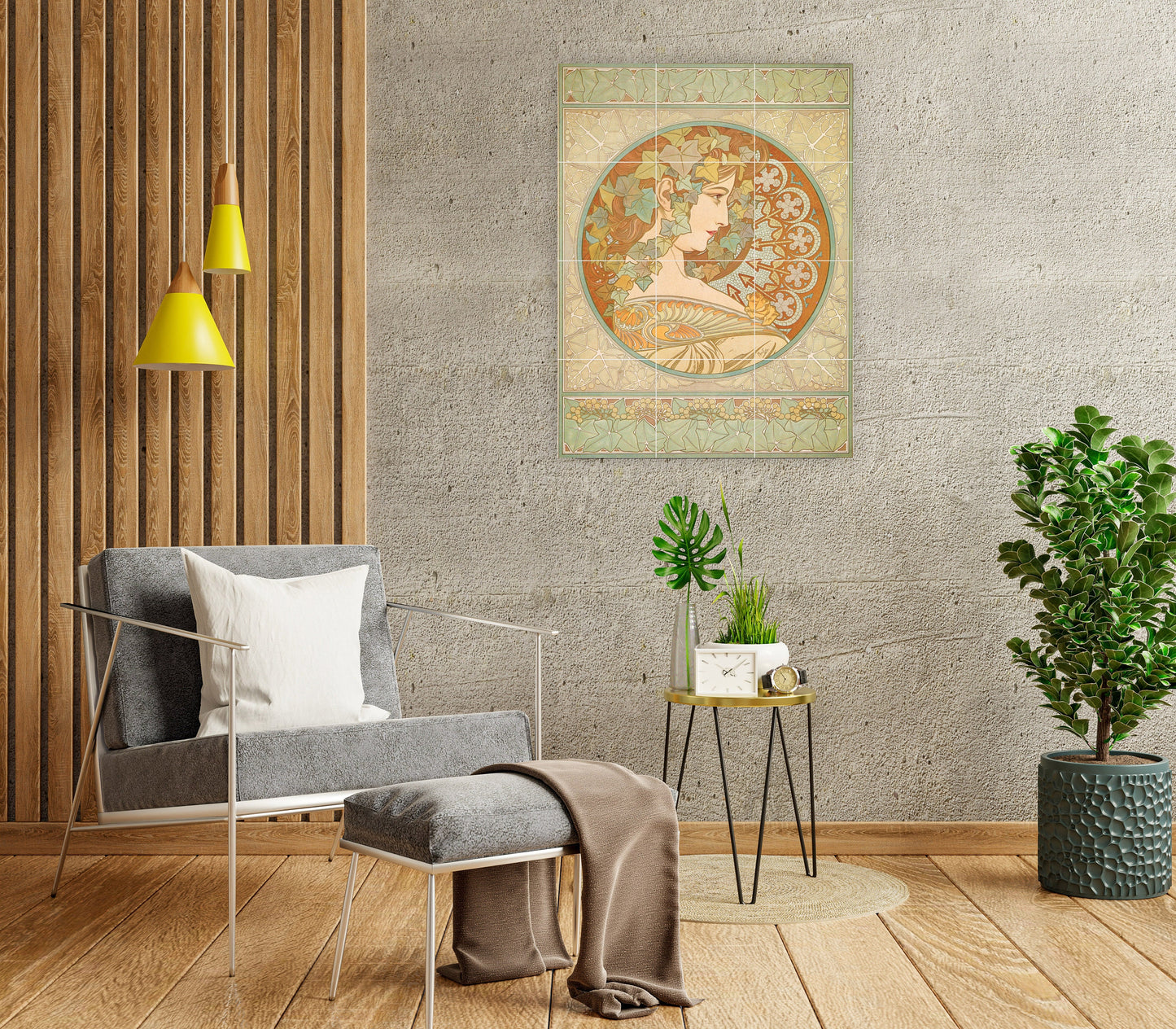 Tile Mural/Mosaic Ceramic Panel of Alphonse Mucha Le Lierre - Alphonse Mucha wall print - Mucha wall art - Tile Mural - Art Nouveau decor