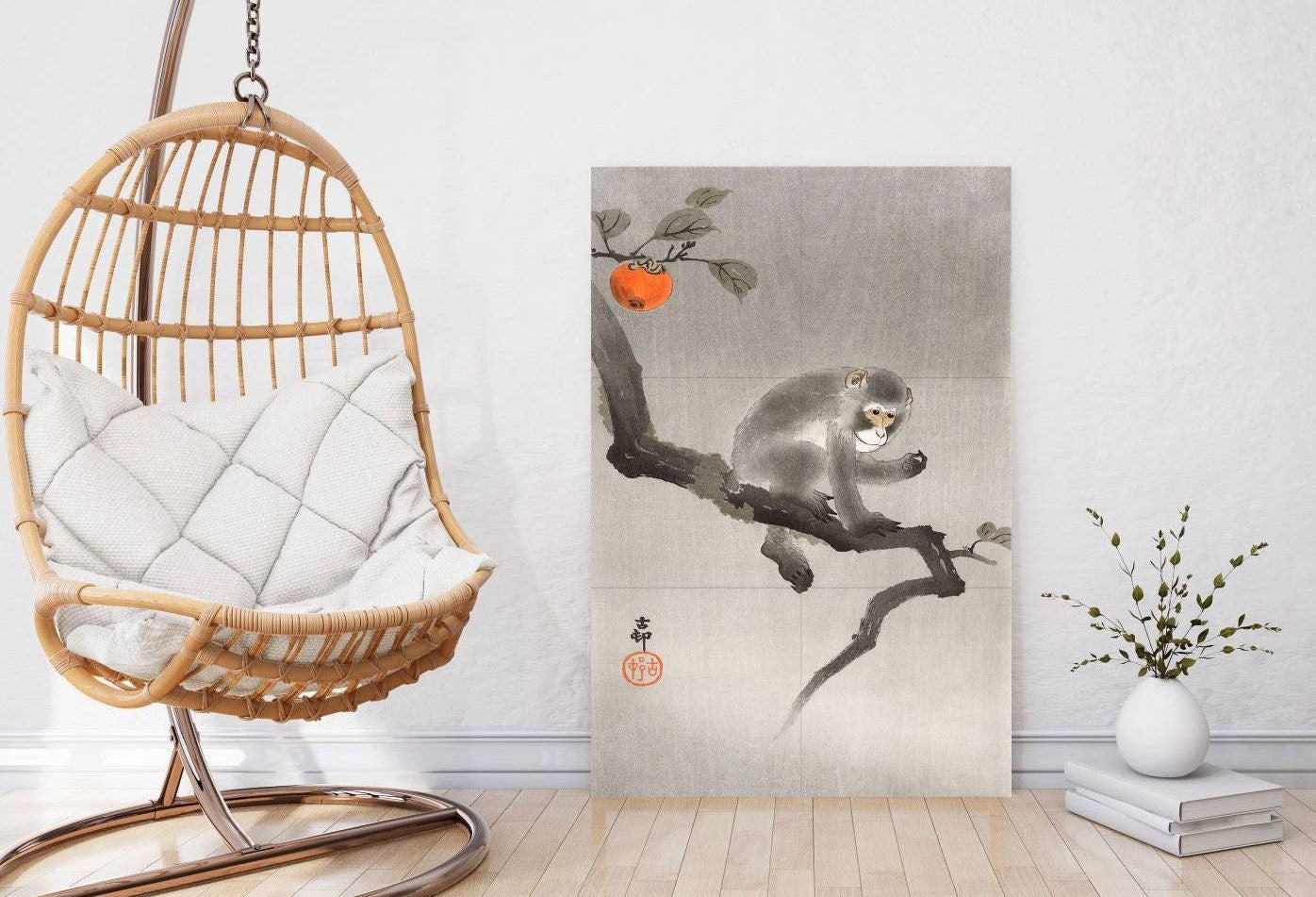 Tile Mural/Mosaic Ceramic Panel of Ohara Koson Monkey in Kaki Tree - Japanese Art - Ohara Koson print - Monkey wall print - Tile Mosaic