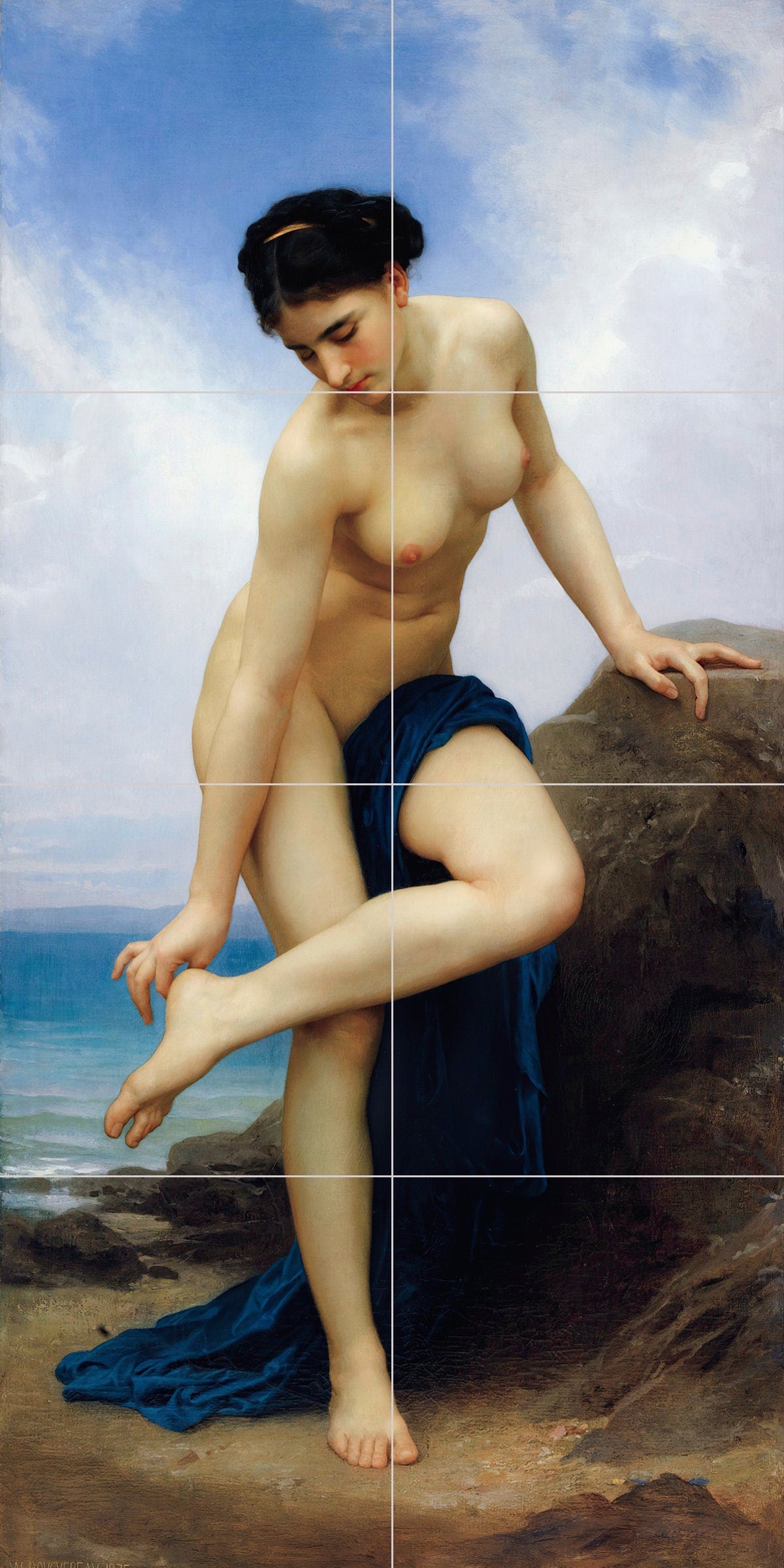 Tile Mural/Mosaic Ceramic Panel of William Bouguereau After the Bath - Bouguereau Nude Art - Nude print- Tile Mural -Gloss Tiles-Tile Mosaic