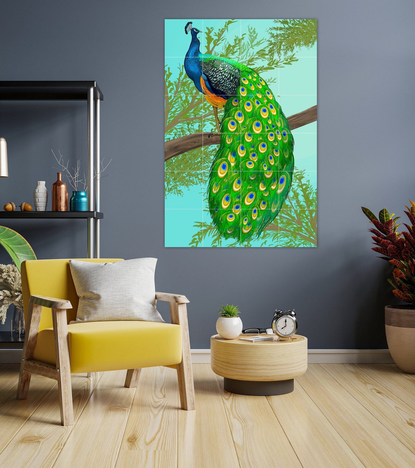 Tile Mural/Mosaic Ceramic Panel of a Peacock and flowers - Peacock wall print - Peacock wall art - Tile Mural - Gloss Tiles - Tile Mosaic