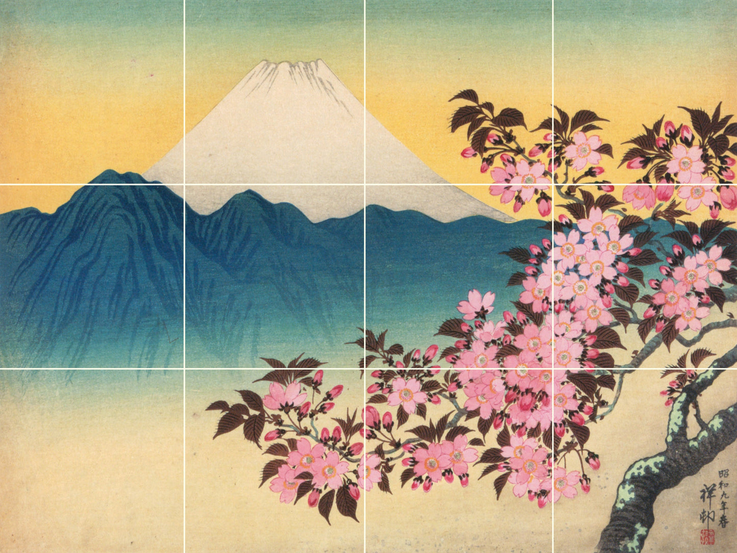 Tile Mural/Mosaic Ceramic Panel of Ohara Koson Mount Fuji - Ohara Koson Print - Koson Wall Art - Tile Mural - Gloss Tiles - Tile Mosaic
