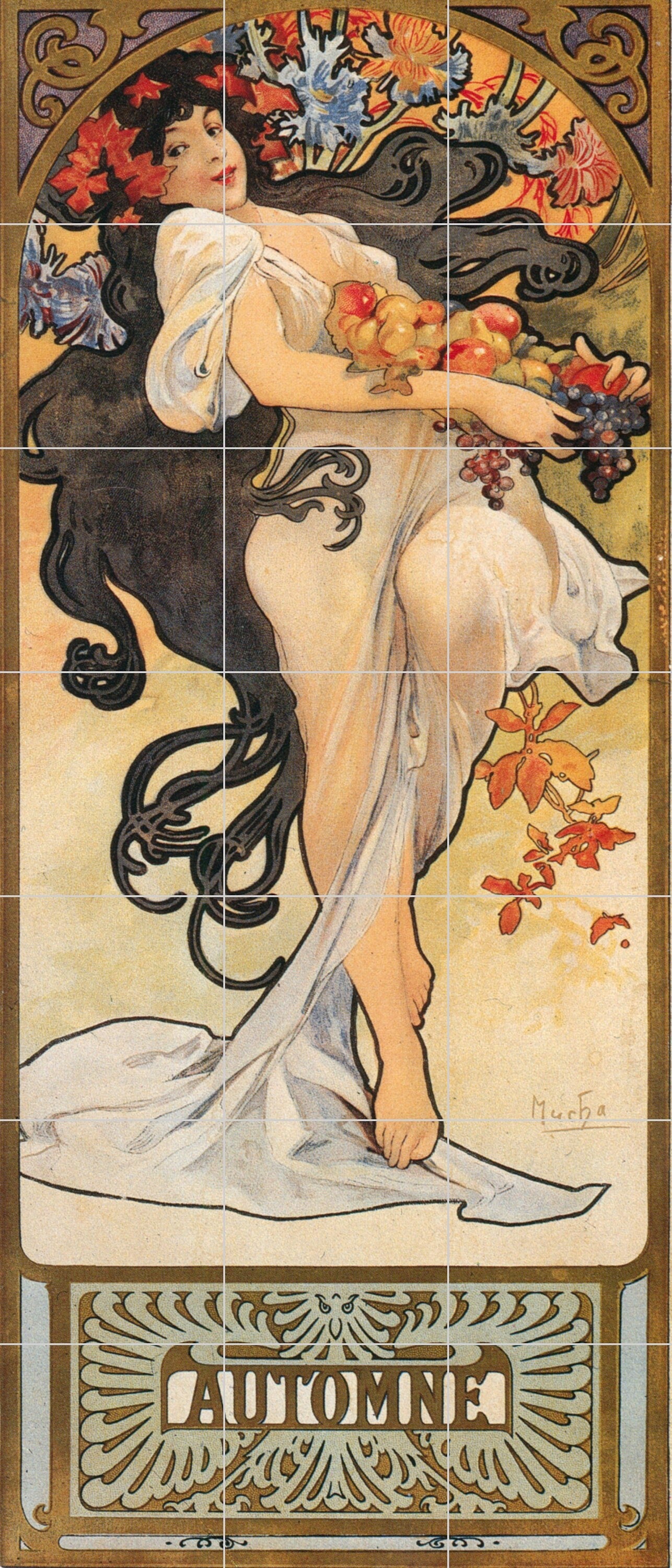 Tile Mural/Mosaic Ceramic Panel of Alphonse Mucha Automne - Alphonse Mucha wall art - Mucha Print - Tile Mural - Gloss Tiles- Tile Mosaic