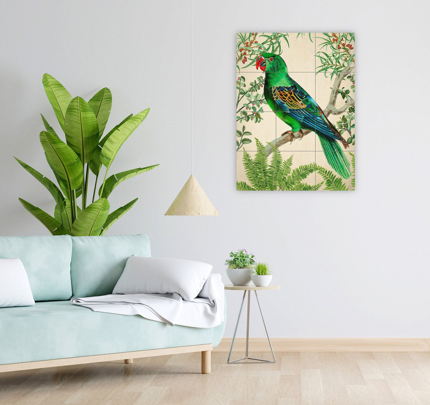 Tile Mural/Mosaic Ceramic Panel of Parrot Vintage Illustration -Parrot wall art -Tropical Bird Illustration -Tropical decoration- Bird mural