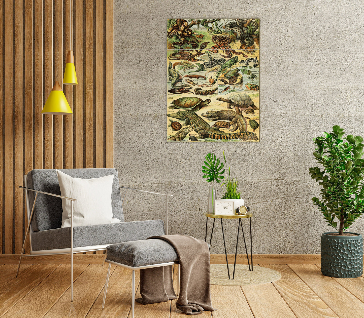 Tile Mural/Mosaic Ceramic Panel of Adolphe Millot Vintage Reptiles Illustration - Reptiles wall Print - Adolphe Millot Print - Tile mural