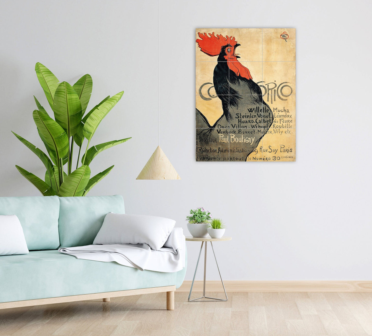 Tile Mural/Mosaic Ceramic Panel of Theophile Steinlen Cocorico - Theophile Steinlen print - Rooster wall print -Retro wall art - Tile Mural