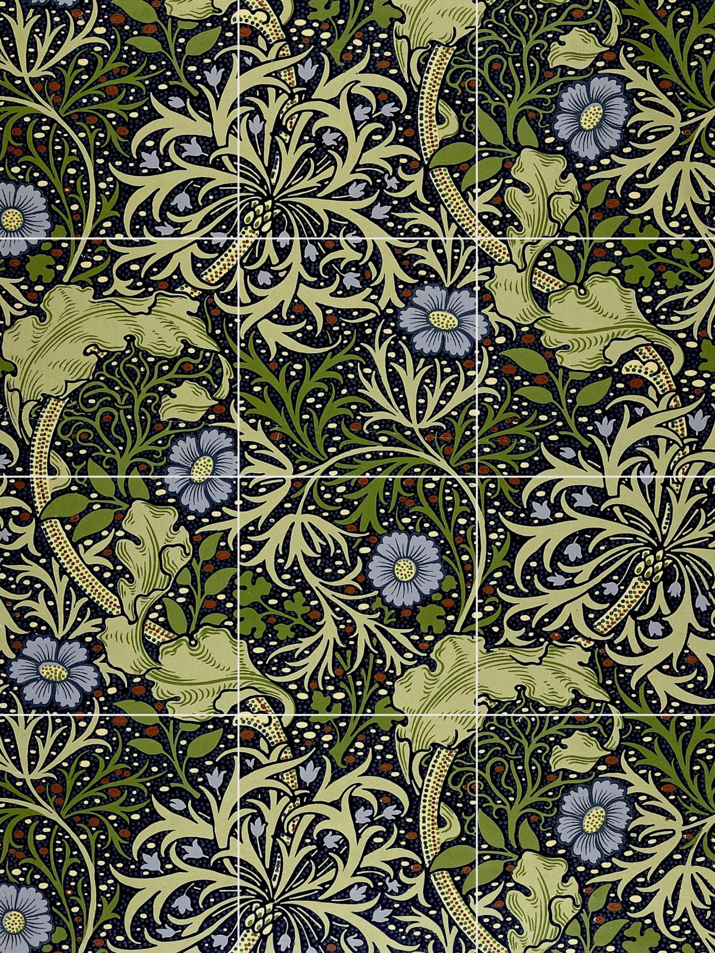 Art Nouveau Floral Ceramic Tile Mural/Mosaic -Art Nouveau Wall Decor Tiles -Kitchen Backsplash Tiles, Table Decorative Tiles, Bathroom Tiles