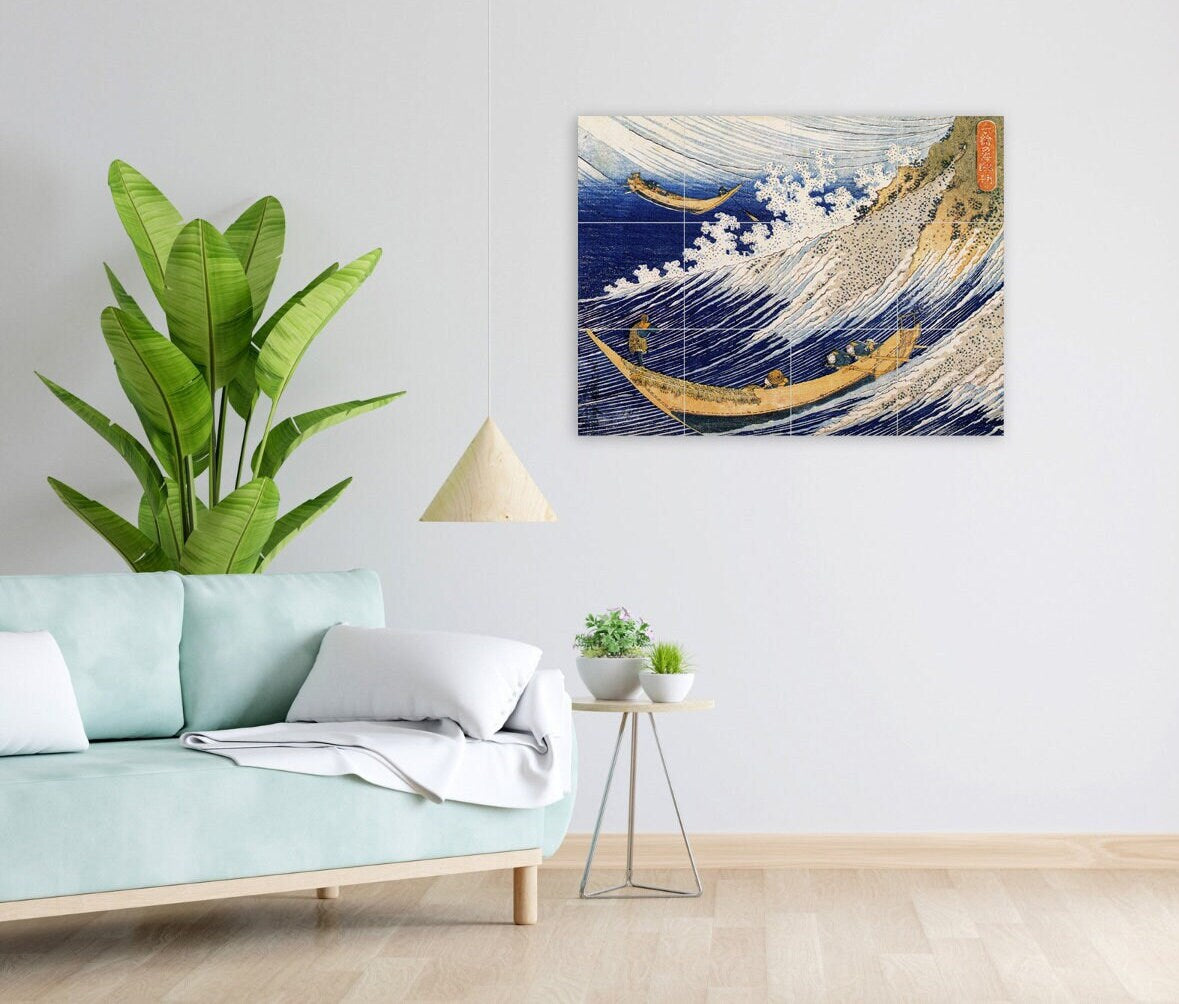 Tile Mural/Mosaic Ceramic Panel of Hokusai Ocean Waves - Hokusai wall print - Japanese Art - Japanese Mural - Hokusai art - Tile Mosaic Art
