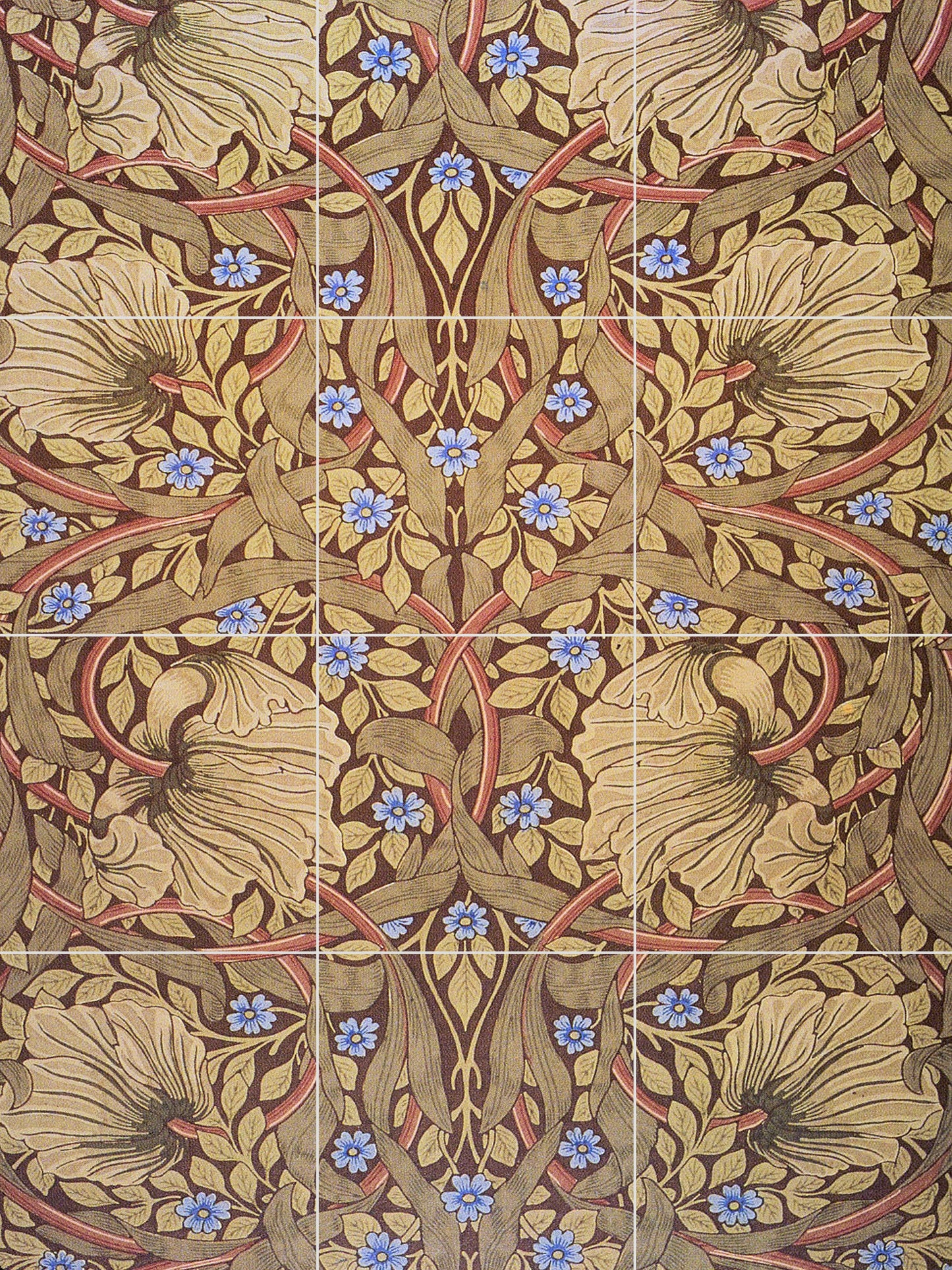 Tile Mural/Mosaic Ceramic Panel of William Morris Pimpernel pattern - William Morris wall art - Tile Mural -Morris print -Tile Mosaic