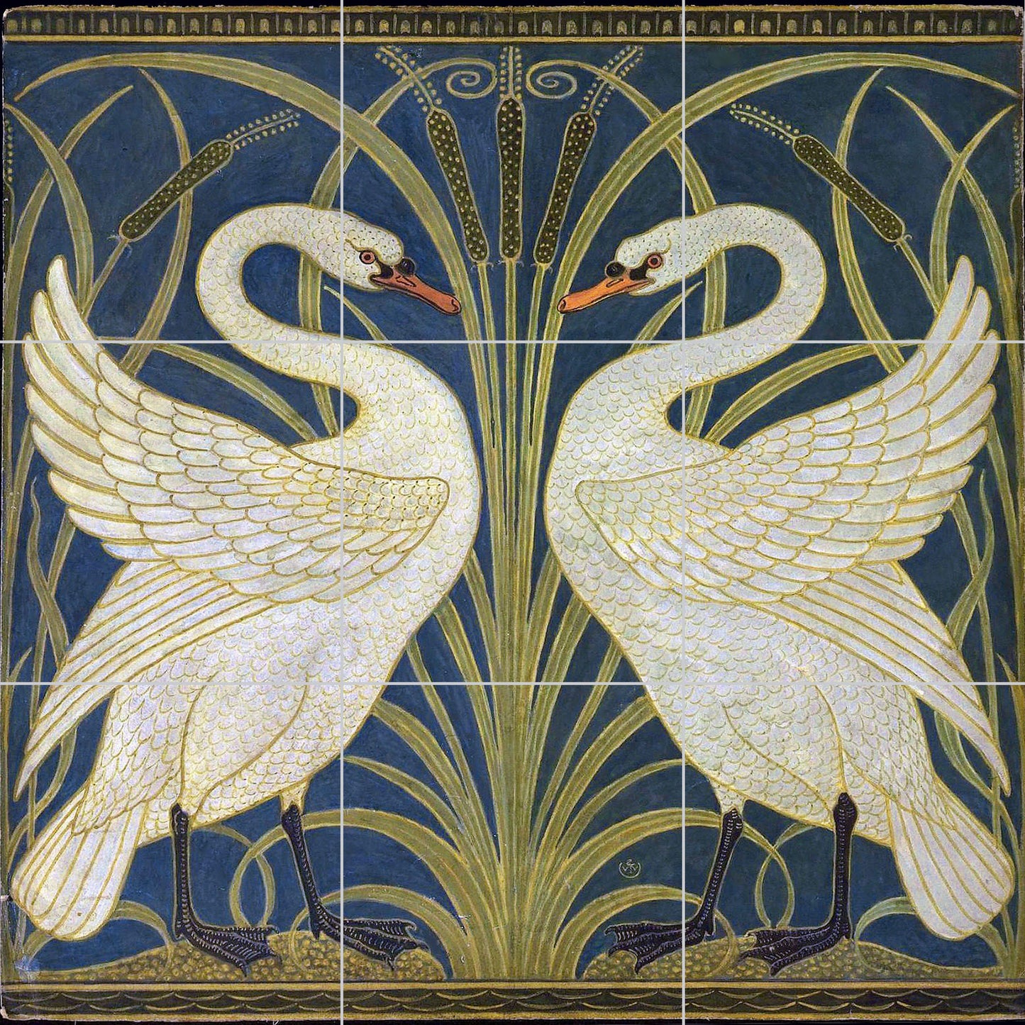 Tile Mural/Mosaic Ceramic Panel of Walter Crane Swan, Rush and Iris- Walter Crane wall art -Art Nouveau Tile Mural -Crane print -Tile Mosaic