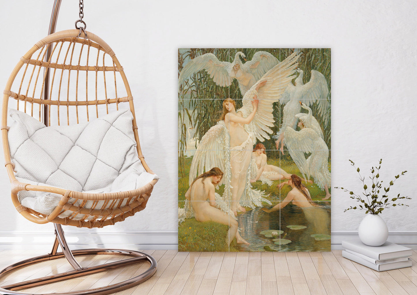 Tile Mural/Mosaic Ceramic Panel of Walter Crane The Swan Maidens - Walter Crane wall art - Art Nouveau Tile Mural -Crane print - Tile Mosaic
