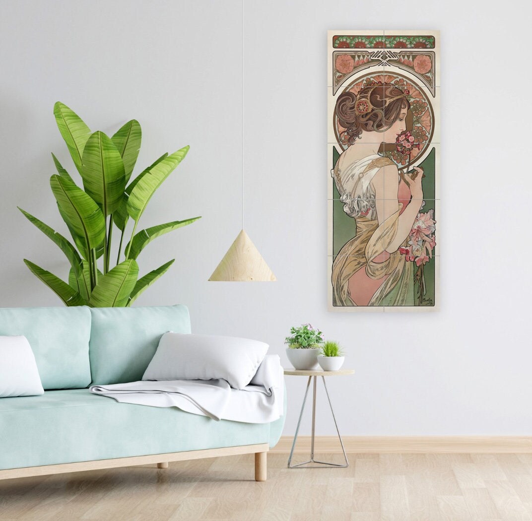 Tile Mural/Mosaic Ceramic Panel of Alphonse Mucha La Primevère - Alphonse Mucha wall print - Mucha wall art - Tile Mural - Art Nouveau print