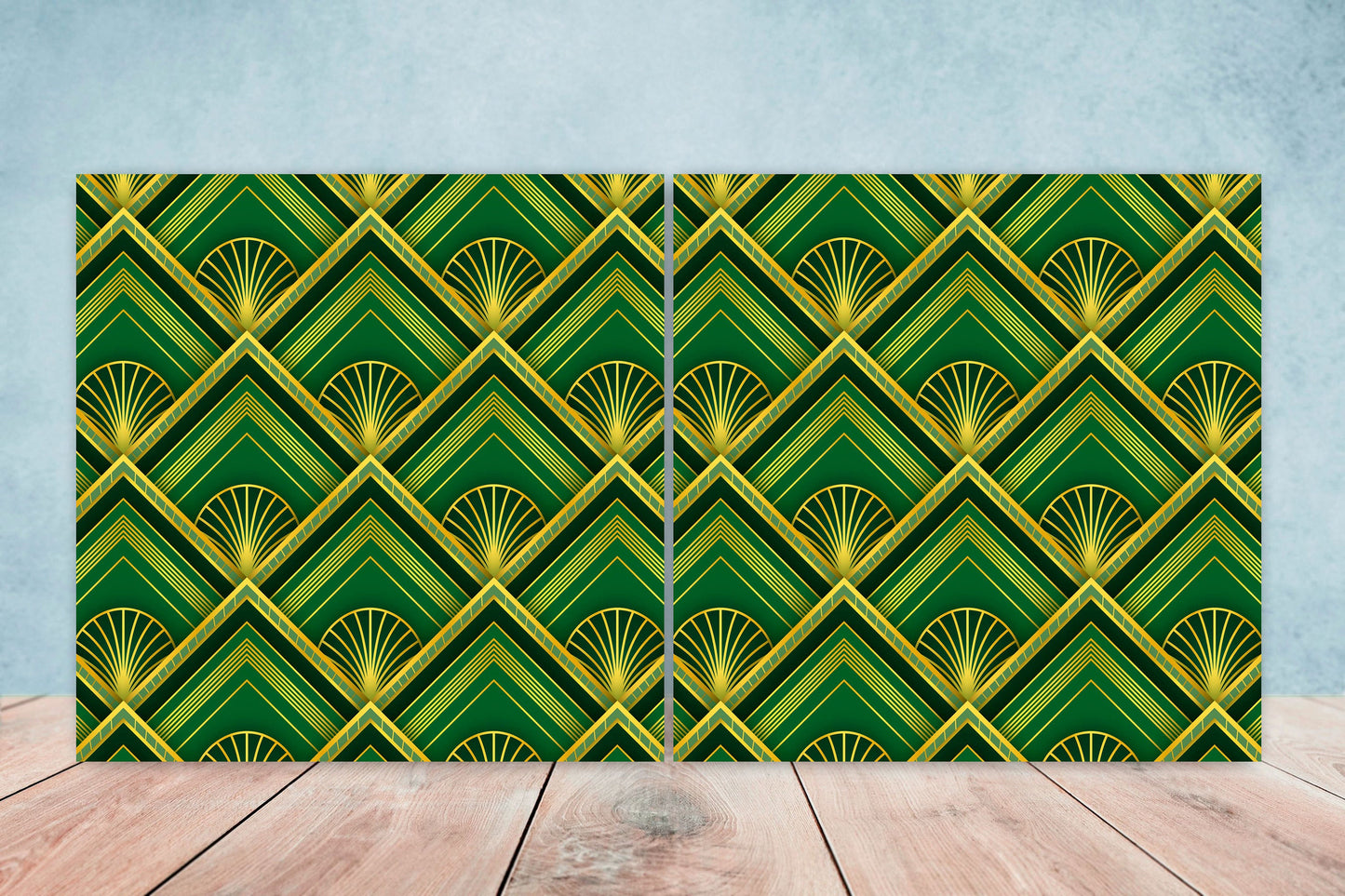 Art Deco Ceramic tiles - Set of 2 Art Deco Geometrical Wall Decor Tiles - Kitchen Backsplash Tiles, Table Decorative Tiles, Bathroom Tiles