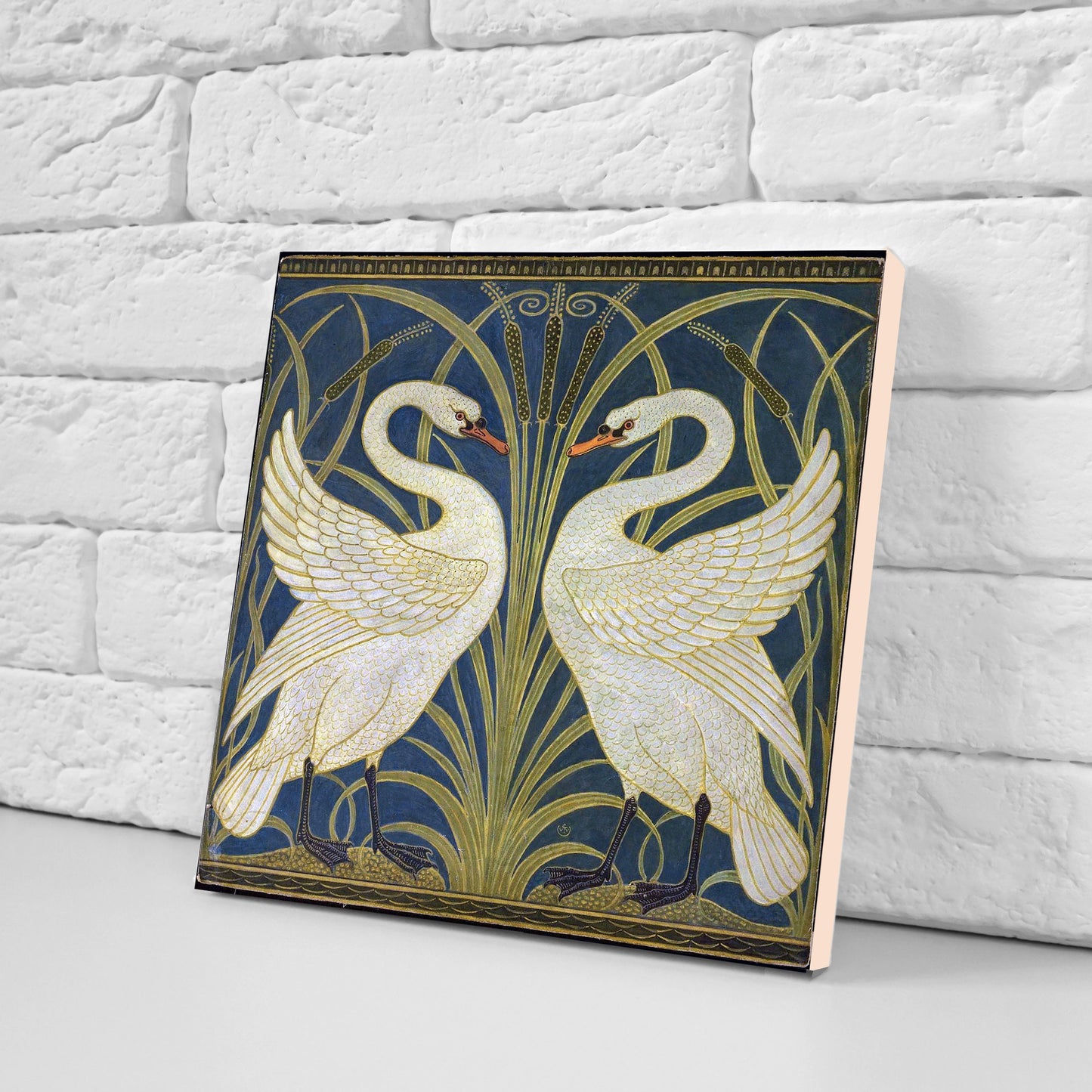 Art Nouveau Walter Crane Swan Ceramic tiles - Set of 2 Art Nouveau Bird Wall Decor Tiles - Kitchen Backsplash Tiles, Bathroom Tiles