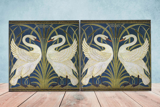 Art Nouveau Walter Crane Swan Ceramic tiles - Set of 2 Art Nouveau Bird Wall Decor Tiles - Kitchen Backsplash Tiles, Bathroom Tiles