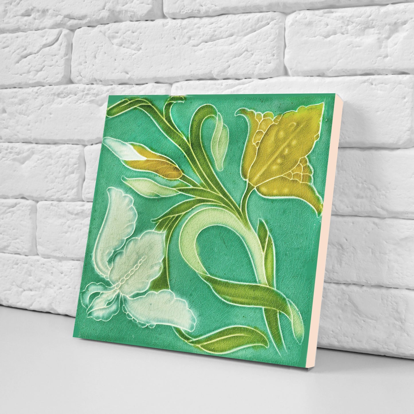 Art Nouveau Flower Ceramic tiles - Set of 2 Art Nouveau Wall Decor Tiles - Kitchen Backsplash Tiles, Table Decorative Tiles, Bathroom Tiles