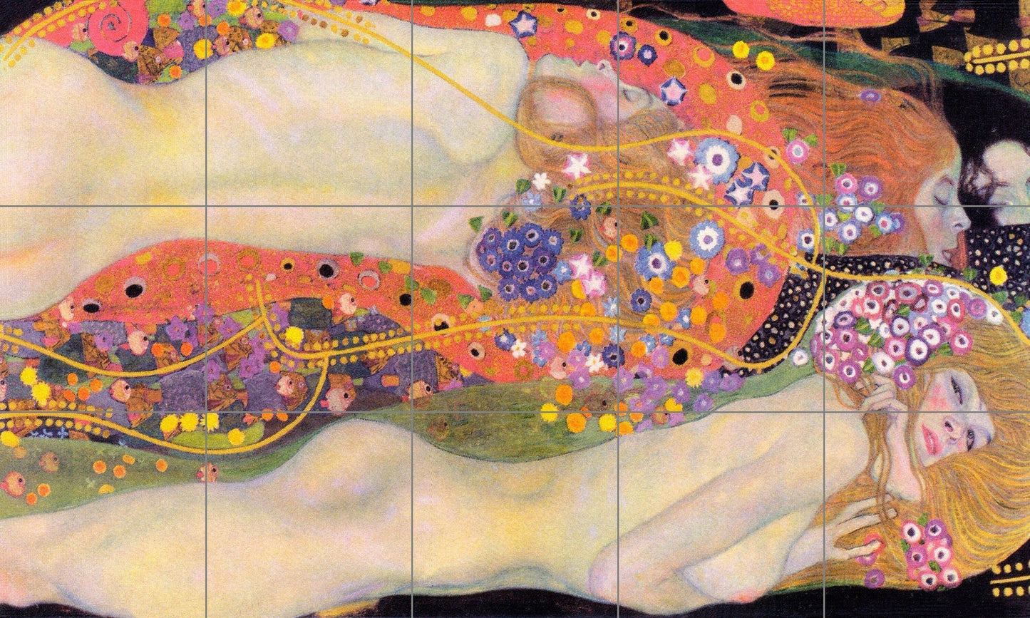 Tile Mural/Mosaic Ceramic Panel of Gustav Klimt Water Serpents -Gustav Klimt wall print -Klimt Tile Mural-Klimt nude wall print -Tile Mosaic
