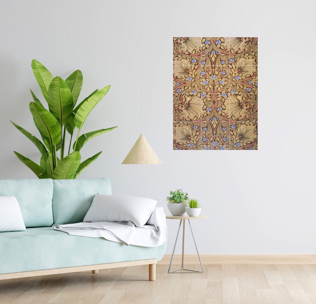 Tile Mural/Mosaic Ceramic Panel of William Morris Pimpernel pattern - William Morris wall art - Tile Mural -Morris print -Tile Mosaic