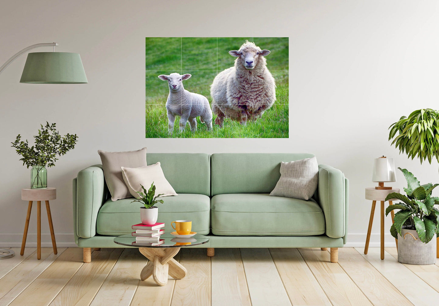 Tile Mural/Mosaic Ceramic Panel of a Sheep and Lamb - Sheep Wall Animal Art - Tile Mural - Gloss Tiles - Tile Mosaic - Countryside Mural