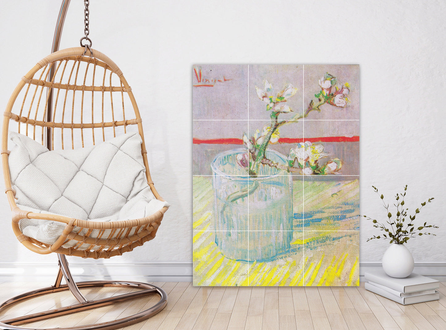Tile Mural/Mosaic Ceramic Panel of Van Gogh Blossoming Almond Branch in a glass - Van Gogh Tile Mural - Van Gogh print - Tile Mosaic