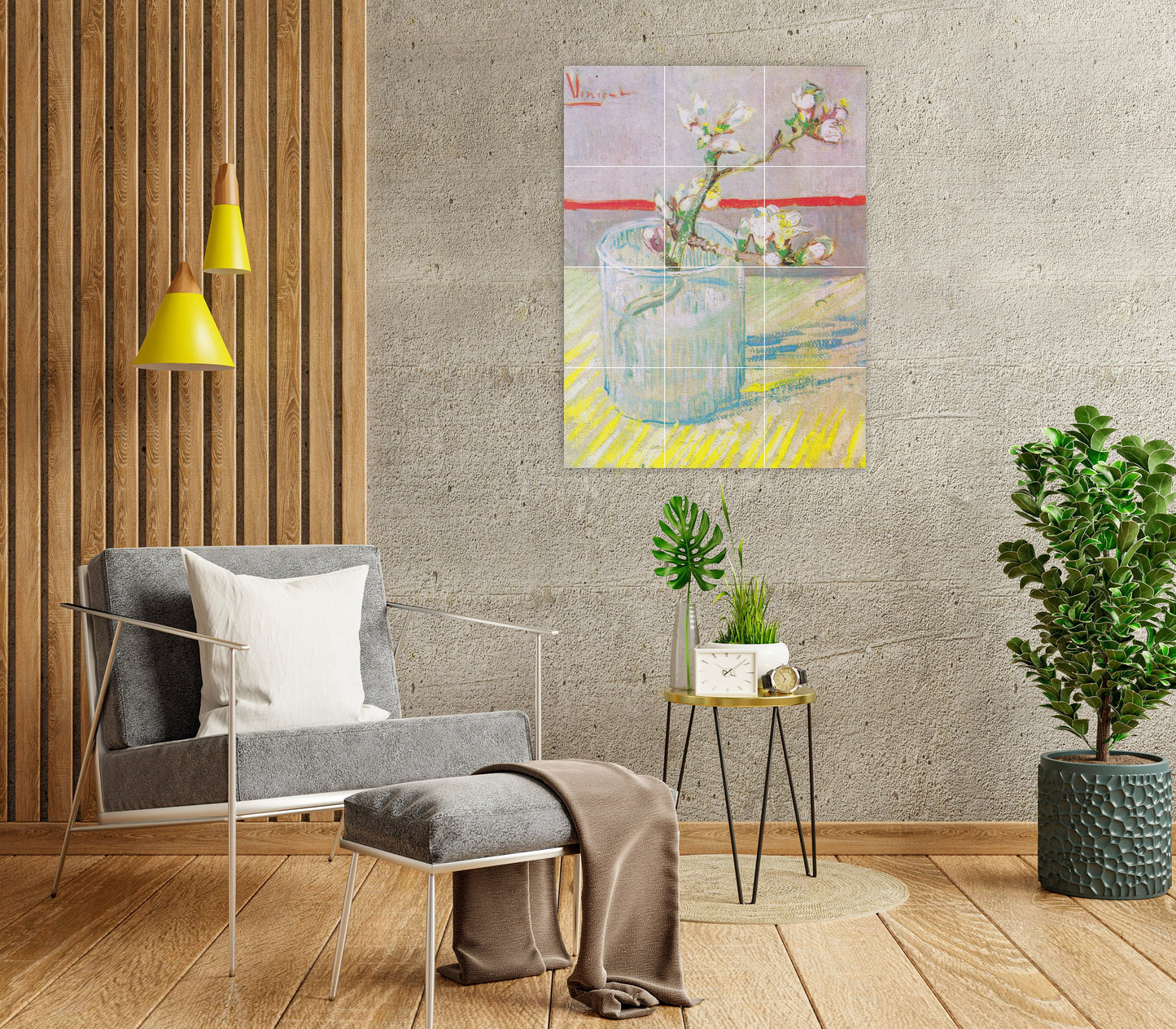 Tile Mural/Mosaic Ceramic Panel of Van Gogh Blossoming Almond Branch in a glass - Van Gogh Tile Mural - Van Gogh print - Tile Mosaic
