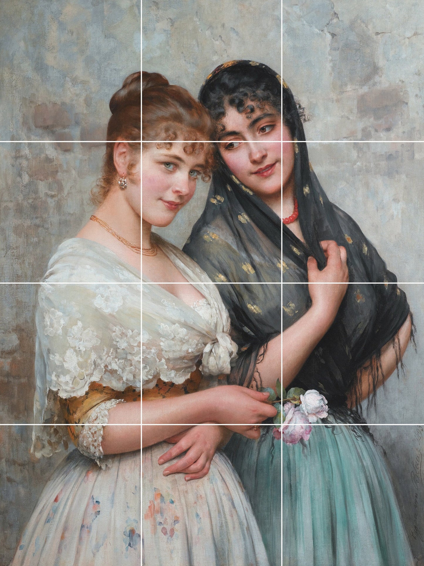 Tile Mural/Mosaic Ceramic Panel of Eugene de Blaas Two Venetian Women - de Blaas wall print - Tile Mural -Accent tiles - Kitchen backsplash
