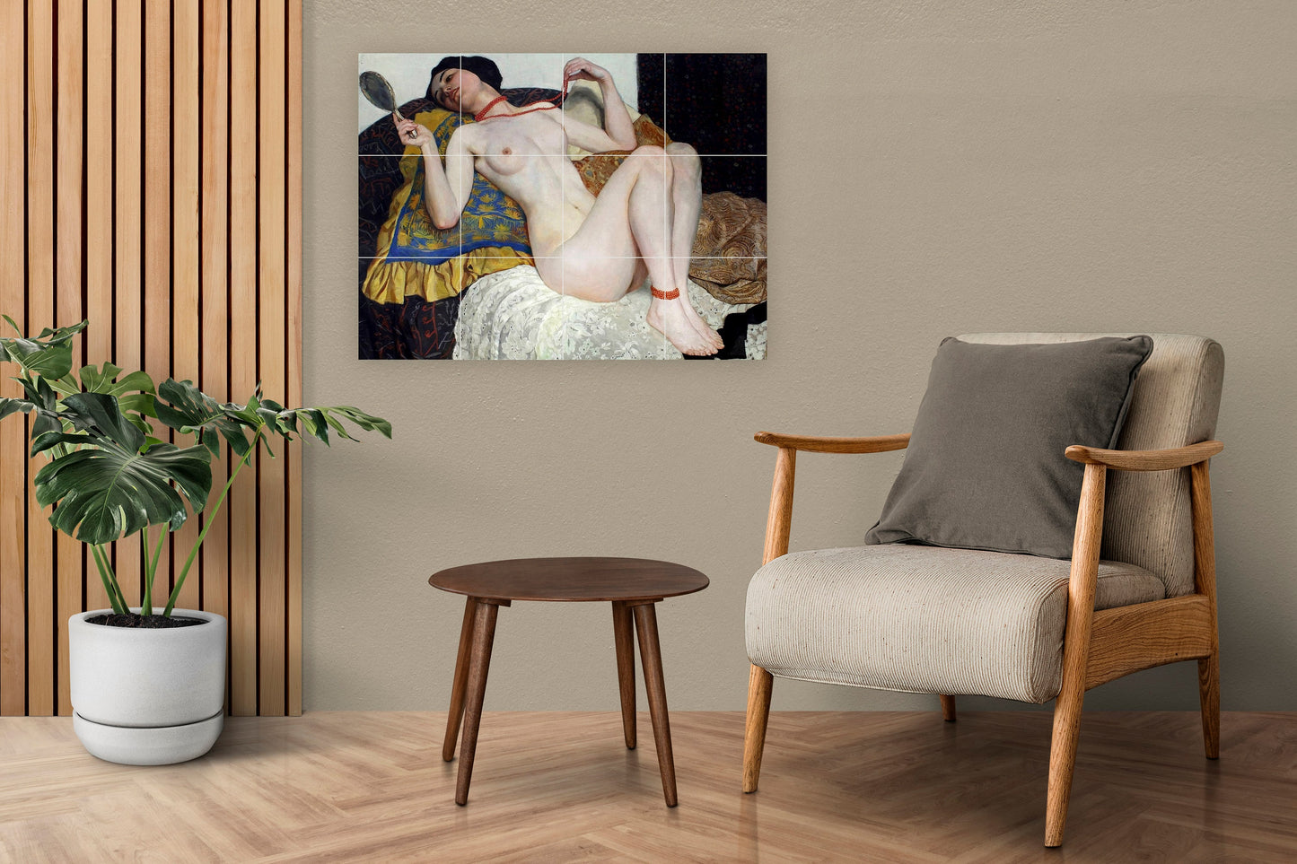 Tile Mural/Mosaic Ceramic Panel of Wilhelm Gallhof The Coral Necklace - Gallhof wall art - Tile Mural - Gloss Tiles - Tile Mosaic -Nude art