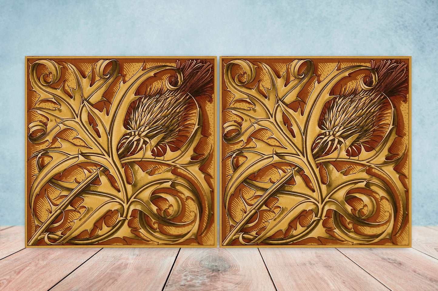 Art Nouveau Flower Ceramic tiles - Set of 2 Art Nouveau Wall Decor Tiles - Kitchen Backsplash Tiles, Table Decorative Tiles, Bathroom Tiles